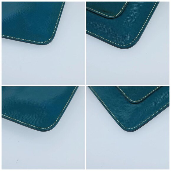 PRADA Shoulder Bag Safiano leather Turquoise Blue Gold Auth - Picture 16 of 16